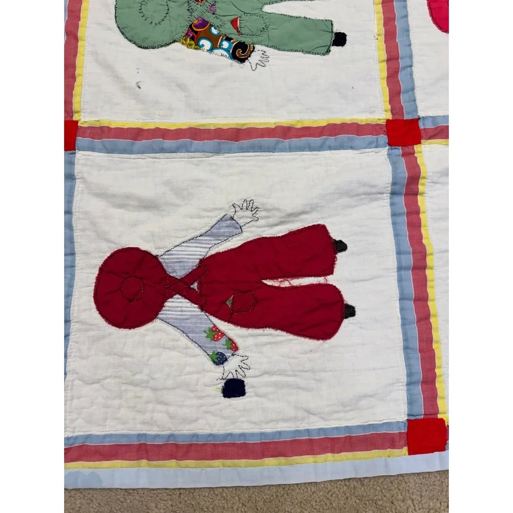 Vintage Handmade Sunbonnet Sue Overall Sam Applique Quilt Multi Color 86x68